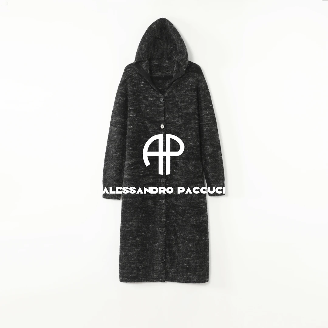 AP洛哥53222SK【芝麻流心】山羊绒+马海毛连帽无缝编织针织开衫女装