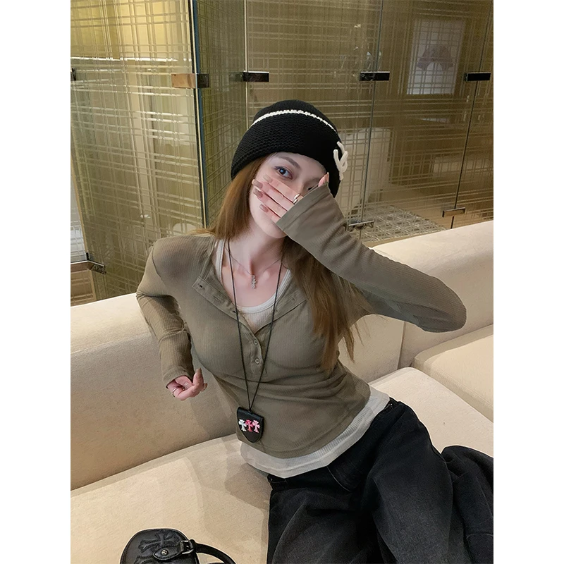 【Littledry不油】春秋两件套T恤女休闲百搭长袖修身收腰打底衫上衣