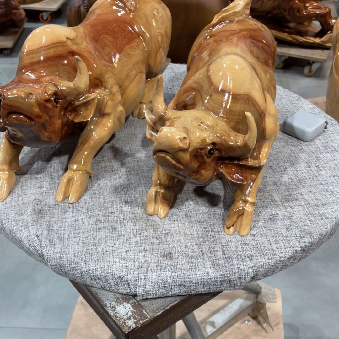 香樟木木****）香樟木手工制作一对牛