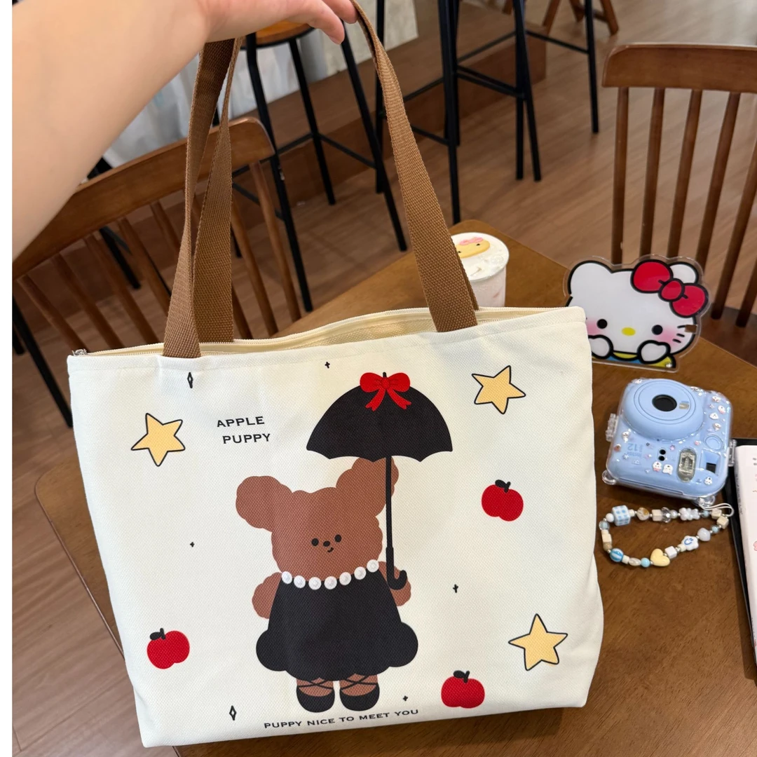 珍珠小狗大包妈咪包帆布包ins卡通手提款通勤大容量百搭单肩包