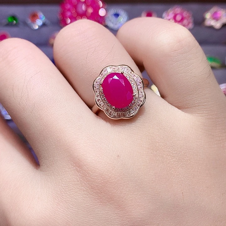戒指红宝石银S925镶嵌