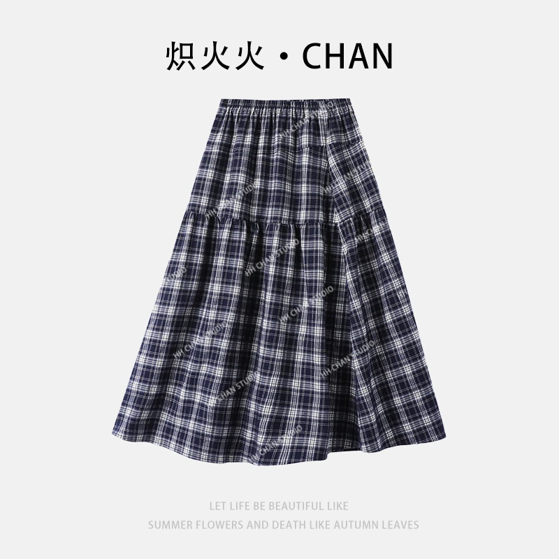HH.CHAN"格格巫"定制磨毛秋冬松紧腰格子半身裙HH53B38453