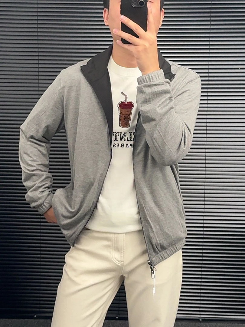 (LP)秋冬哈灵顿双面穿山羊绒保暖立领帅气cleanfit休闲双面穿夹克