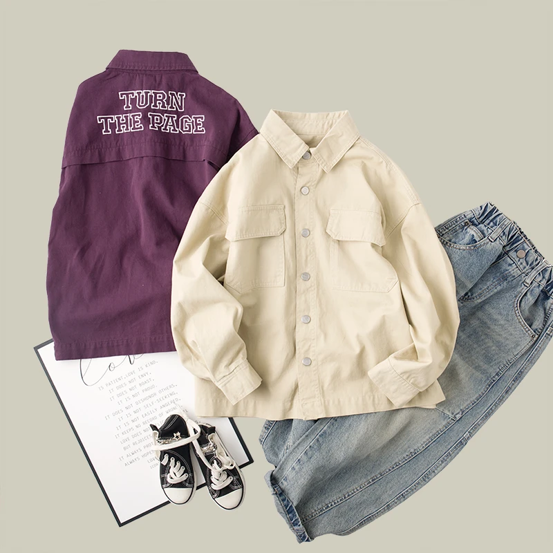 吴小越w985男童衬衫长袖儿童上衣春秋款韩范中大童外套翻领春季衬