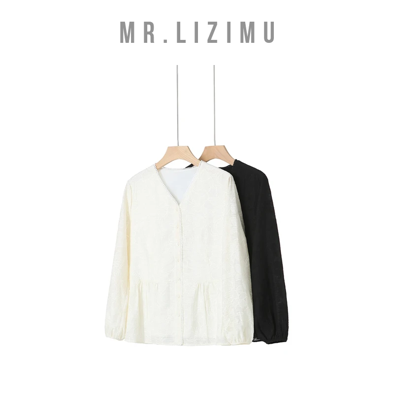 李子木先生衬衫女2025新款爆款洋气法式蕾丝V领裙摆设计遮肉显瘦