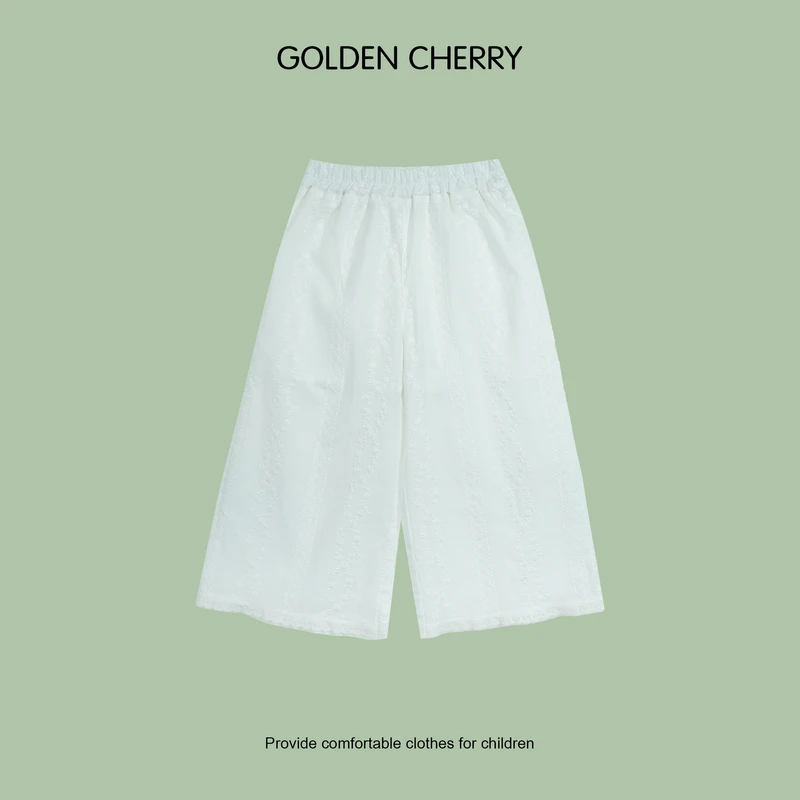 【金樱桃Golden cherry】小童小花刺绣凉爽透气九分休闲裤QDD361