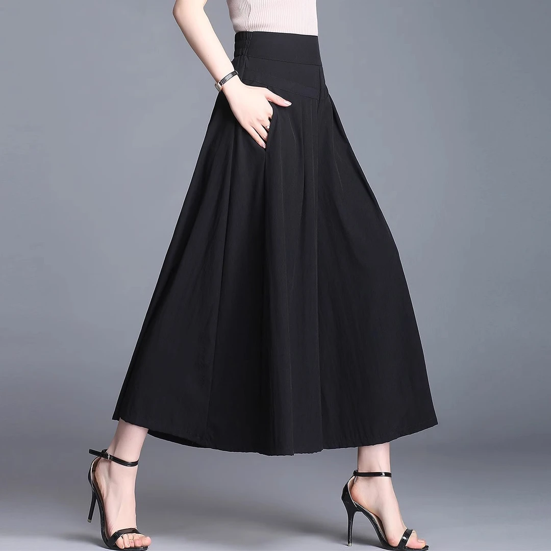 高腰阔腿裤九分裤2025夏季新款裙裤黑色大脚裤爆款裤裙女裤子甩裤