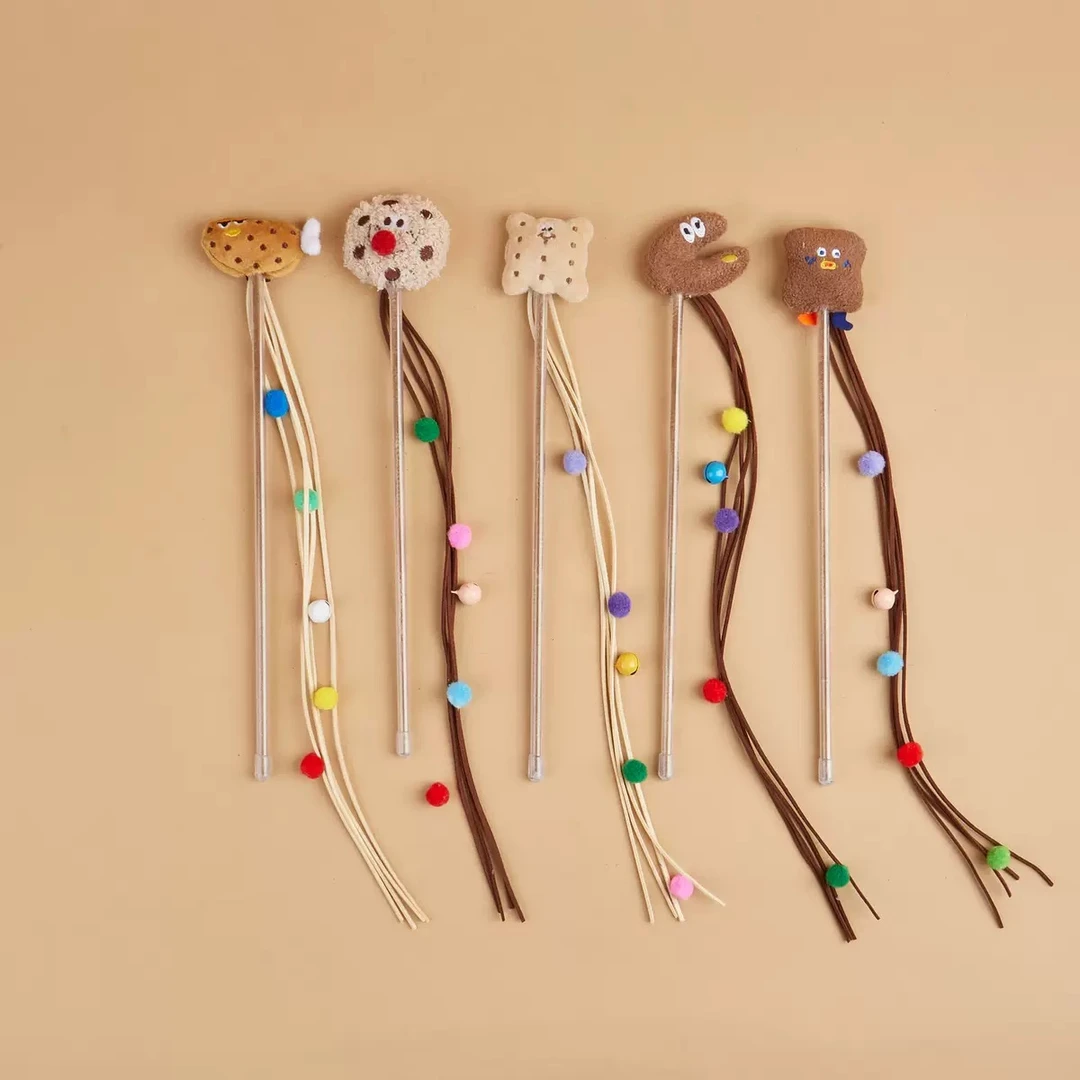 【疯狂pets】新款卡通毛绒饼干骨头系列逗猫棒铃铛猫咪互动玩耍