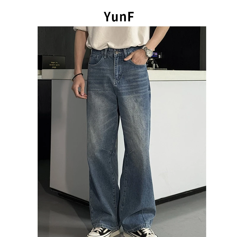 【YUNF】春款蓝色重磅水洗直筒牛仔裤2025宽松复古高街阔腿裤男014