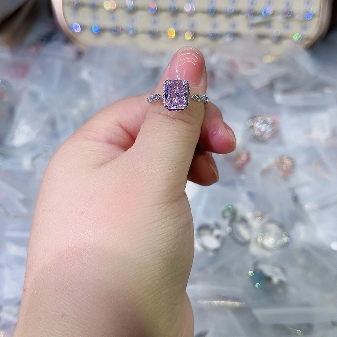 莫桑石铜合金SH K白长方粉冰花三卡