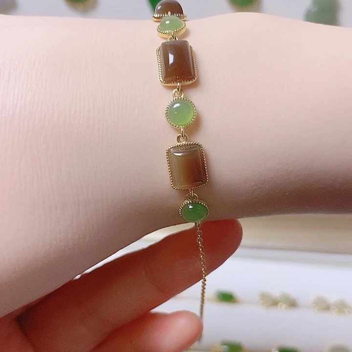 银S925镶嵌手链和田玉糖玉