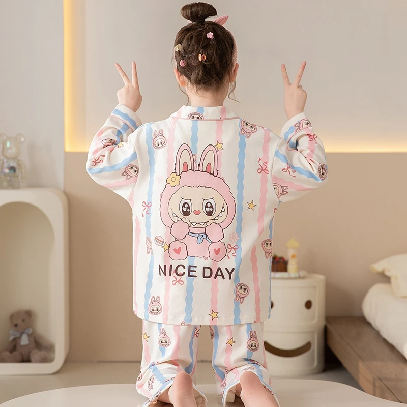 bejirog/北极绒女童春秋季可爱公主风长袖纯棉睡衣儿童翻领家居服