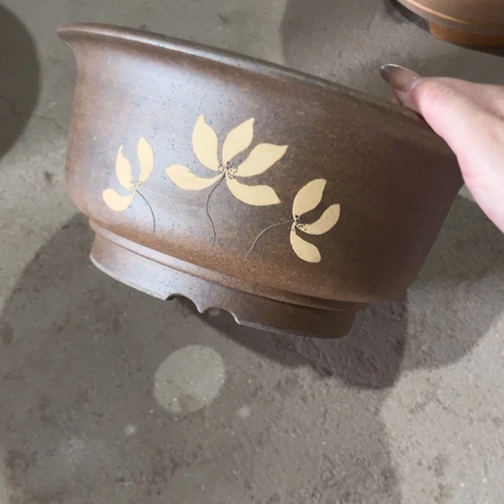 紫砂花盆微微瑕柴烧
