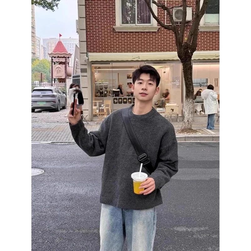 cleanfit纯色圆领套头毛衣男冬季加厚保暖针织打底衫软糯情侣上衣