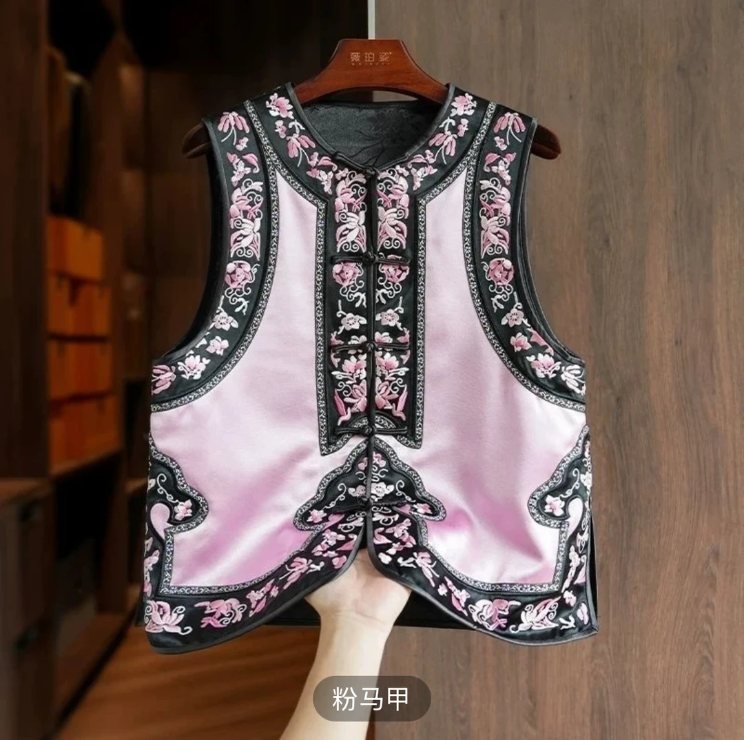 复古中式马甲国风坎肩唐装重工印花盘扣上衣