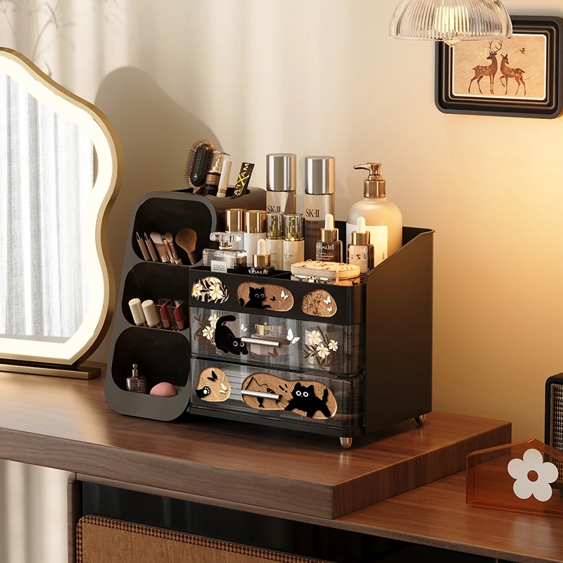 美世达萌猫化妆品收纳盒口红护肤品首饰桌面收纳整理大容量置物架