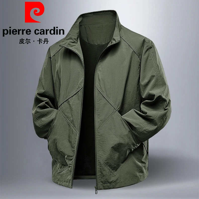 皮尔卡丹户外薄款登山男装秋季夹克休闲男宽松户外立领外套冲锋衣