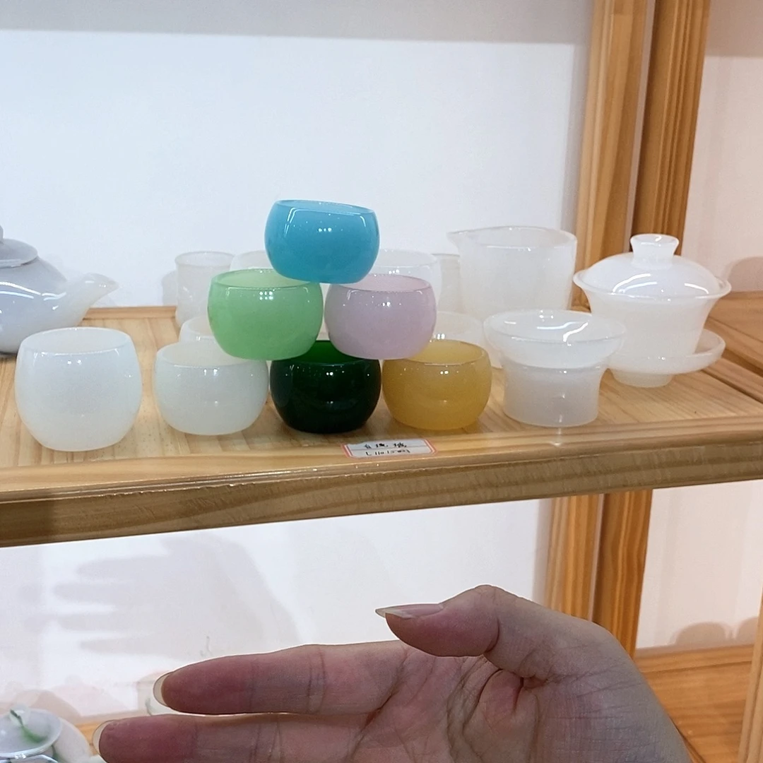 手工艺品琉璃白套装 搭配客杯 不带礼盒 主人杯1