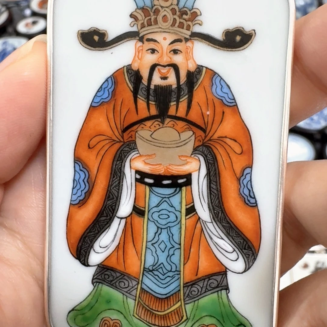 飞***悠瓷片粉彩纯银财神挂件