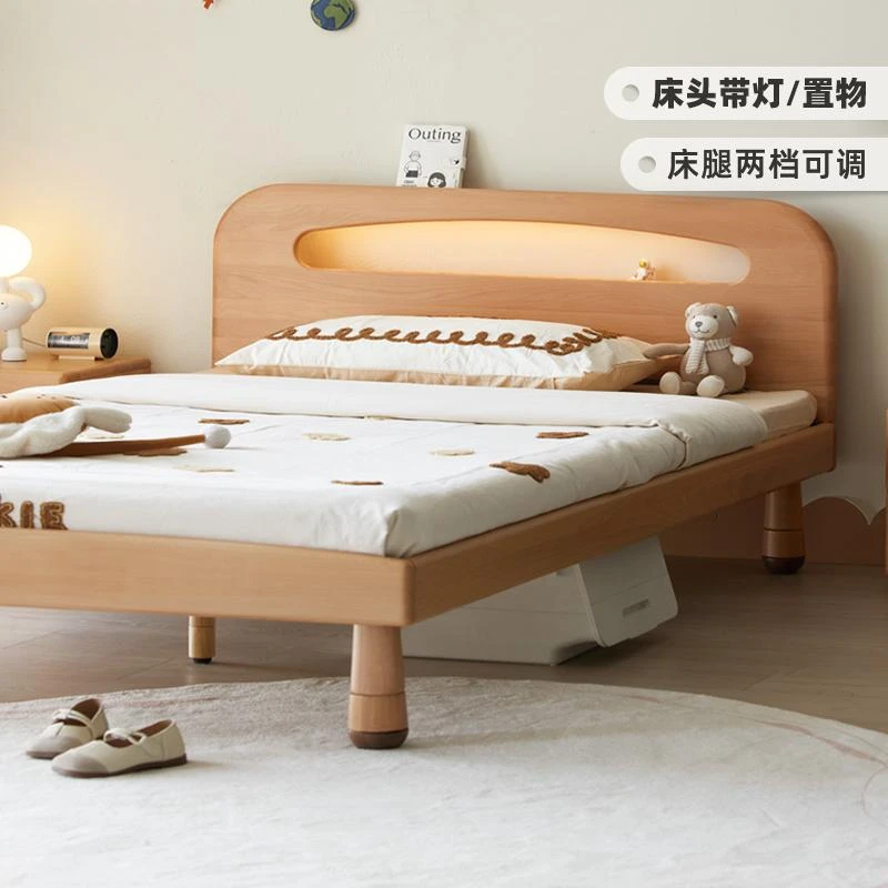原始原素实木儿童床小孩家用置物榉木青少年床卧室单人床N2011