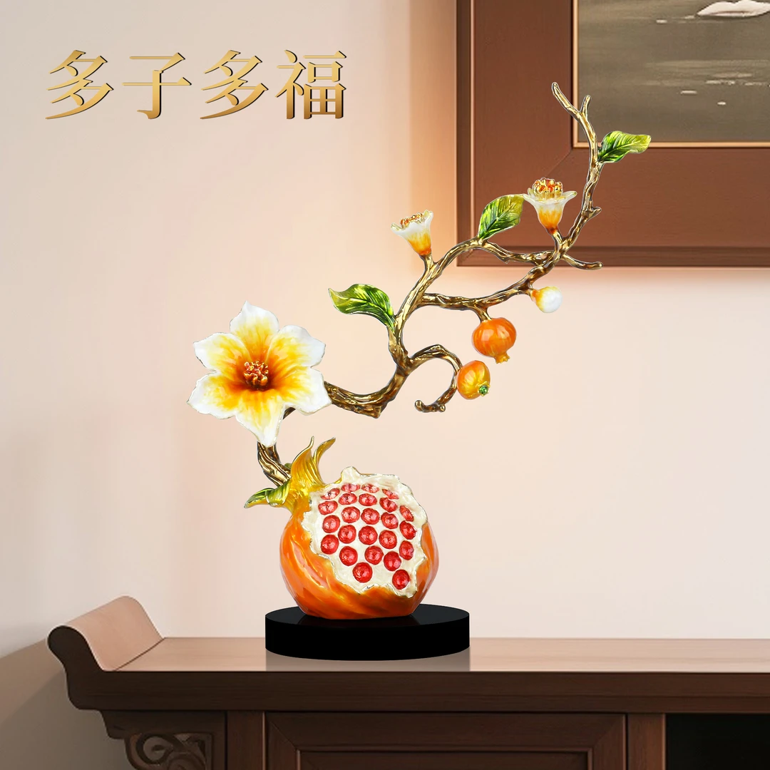 新中式珐琅彩石榴摆件多子多福乔迁送礼客厅玄关酒柜轻奢高级装饰