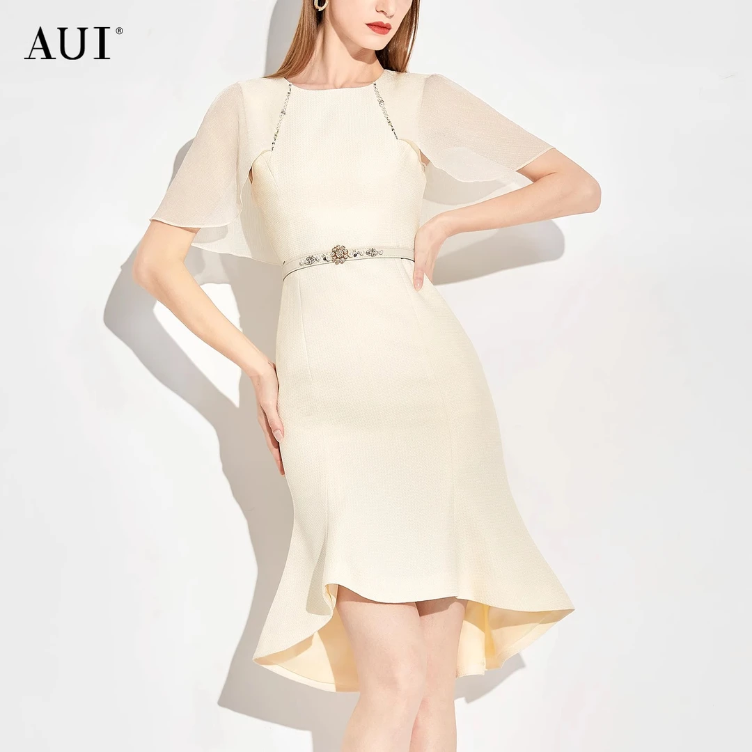 【粉丝专享】AUI显瘦名媛气质雪纺连衣裙女鱼尾中长裙XX-23C012076