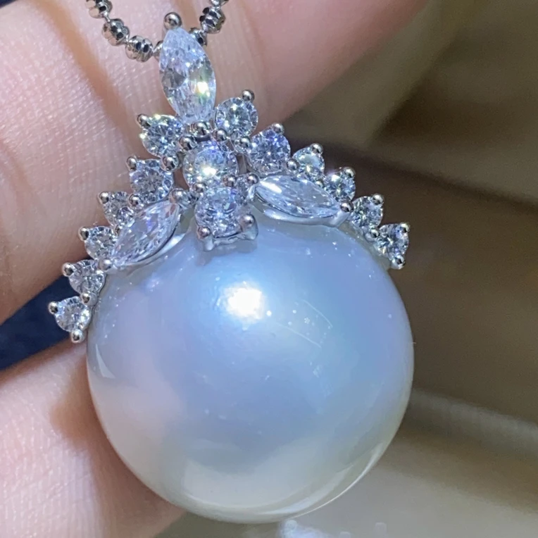 冷光澳白海水珍珠吊坠大龙珠收藏级别18.8mm传承品质18k金镶嵌