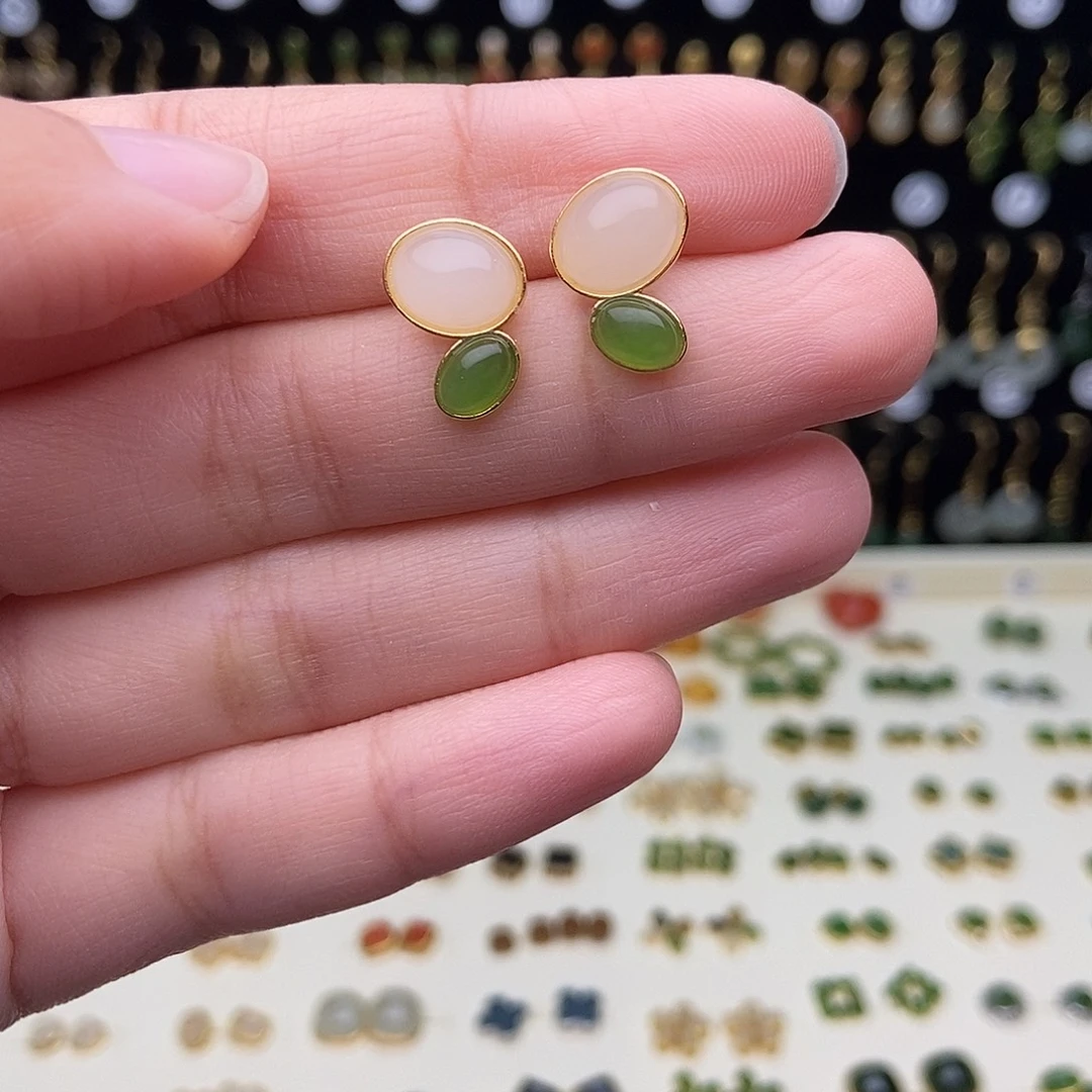 南红玛瑙银S925镀金镶嵌耳饰