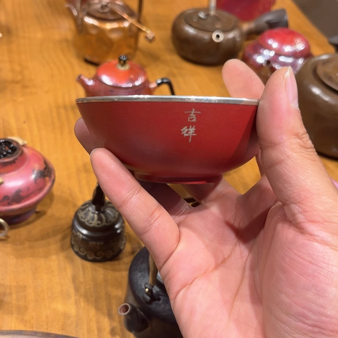 宝*瓷包银吉祥红杯子手工