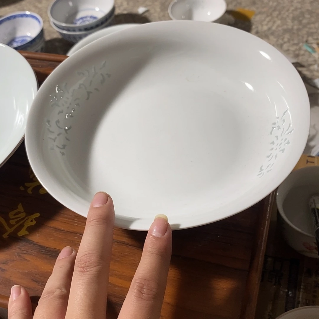 摆件陶8寸高温玲珑瓷盘2支