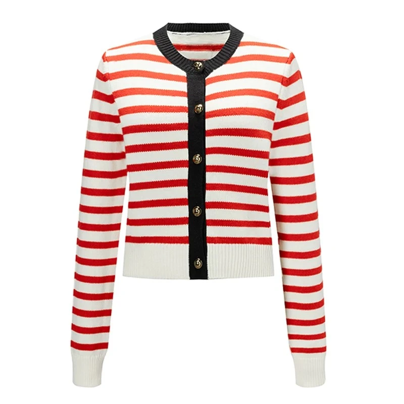 Leosoxs 毛针织衫女时尚条纹外套百搭毛衣