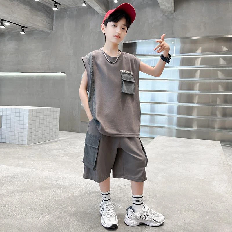 FAVMARTHA男童夏装背心套装2025新款夏季无袖中大童儿童男孩夏款