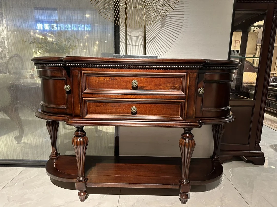 美式全实木玄关柜轻奢隔断柜欧式沙发背几入户玄关台1380×428×870