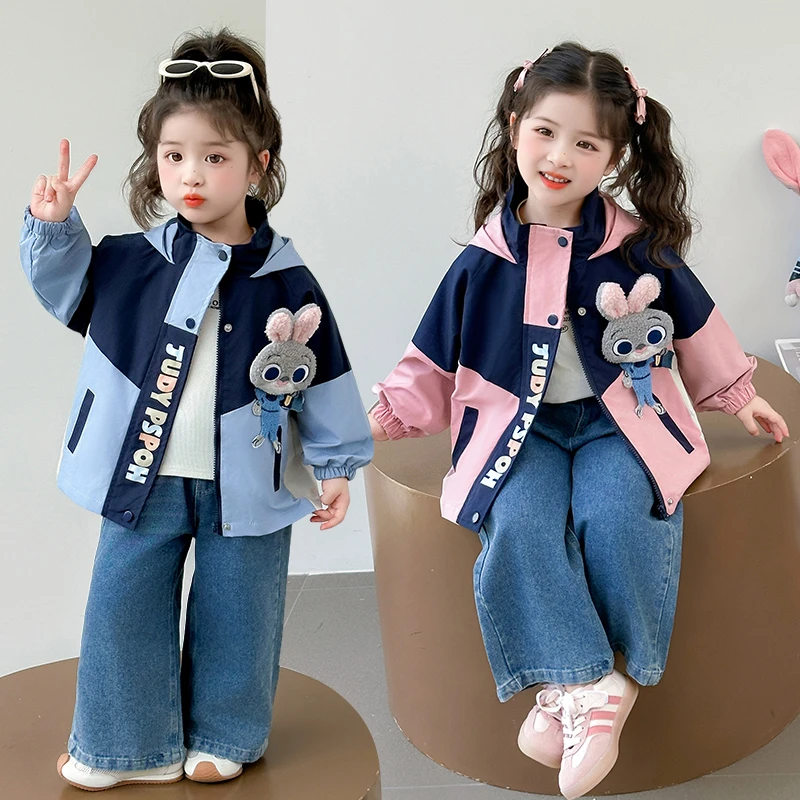 女童兔子警官外套洋气儿童防风冲锋衣宝宝上衣开衫春秋装2025新款