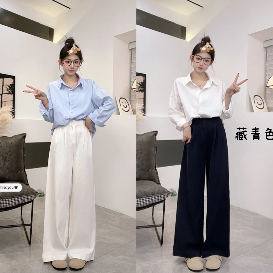 【纯棉】气质阔腿裤女2025春纯棉高腰百搭显瘦直筒裤休闲长裤子女