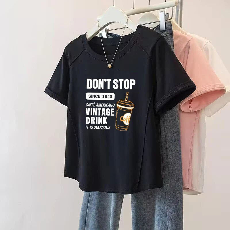 圆领正肩短袖t恤女鱼骨纯棉体恤2025年夏季新款弧形下摆修身上衣