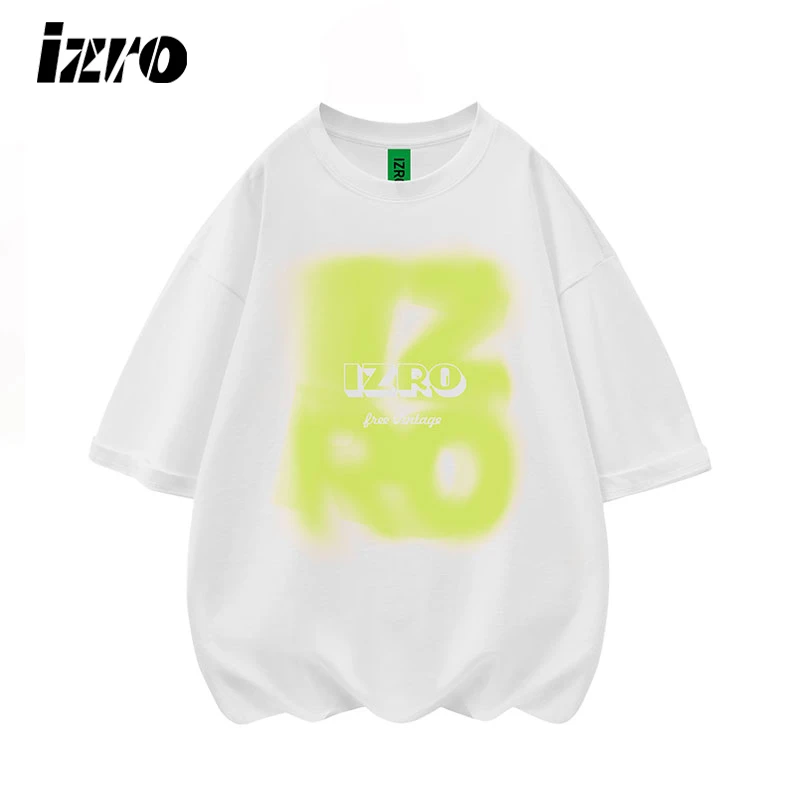 IZRO创世系 夏季新款泼墨光晕设计宽松圆领重磅纯棉T恤男女同款