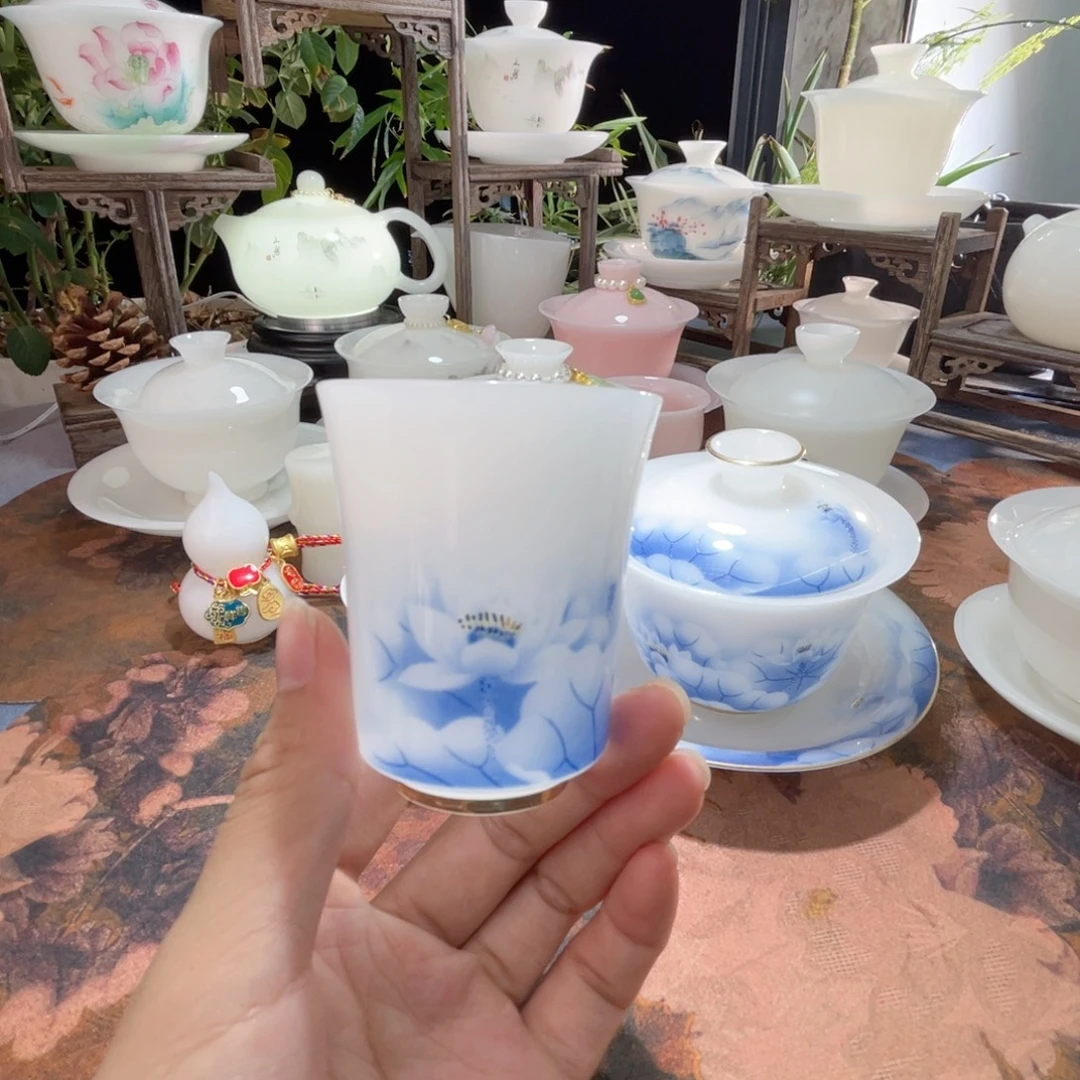 冰晶璞玉蓝莲花闻香杯70ml
