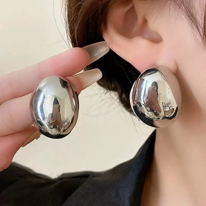 合金耳饰 欧美高级感镜面不规则椭圆立体耳环