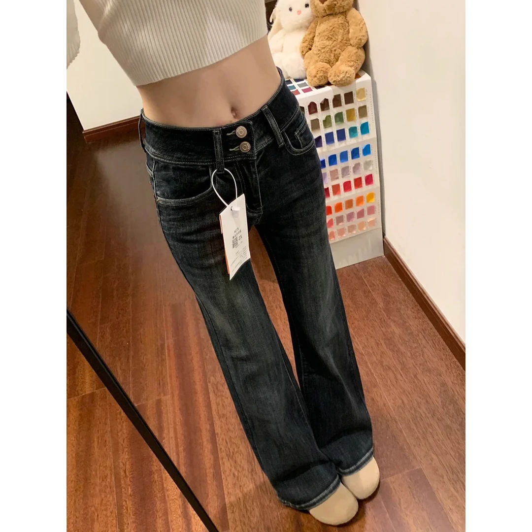 直筒微喇裤女2025新款冬加绒加厚牛仔裤大码胖mm显瘦不贴腿喇叭裤