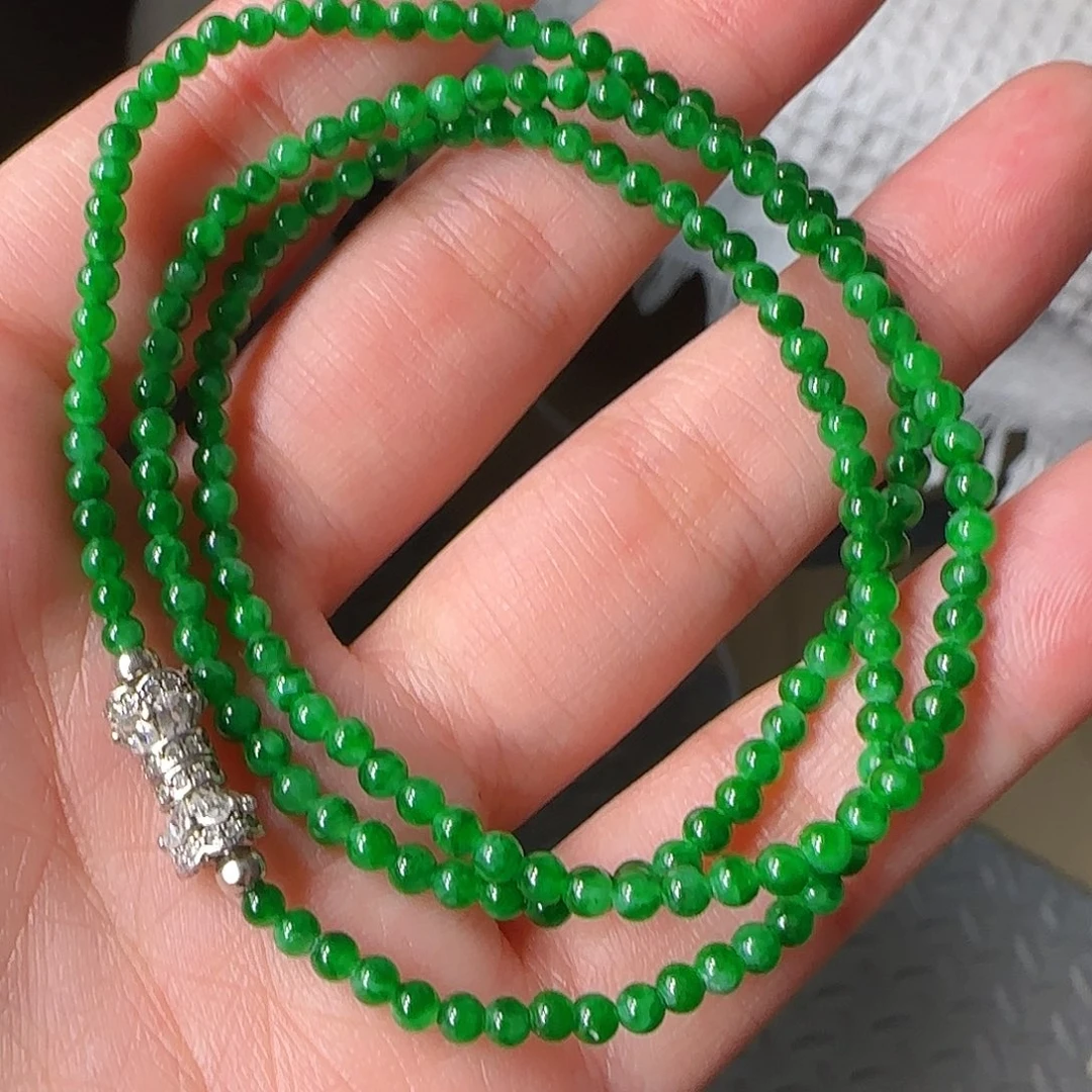 翡翠颈饰未镶嵌冰辣绿小米珠