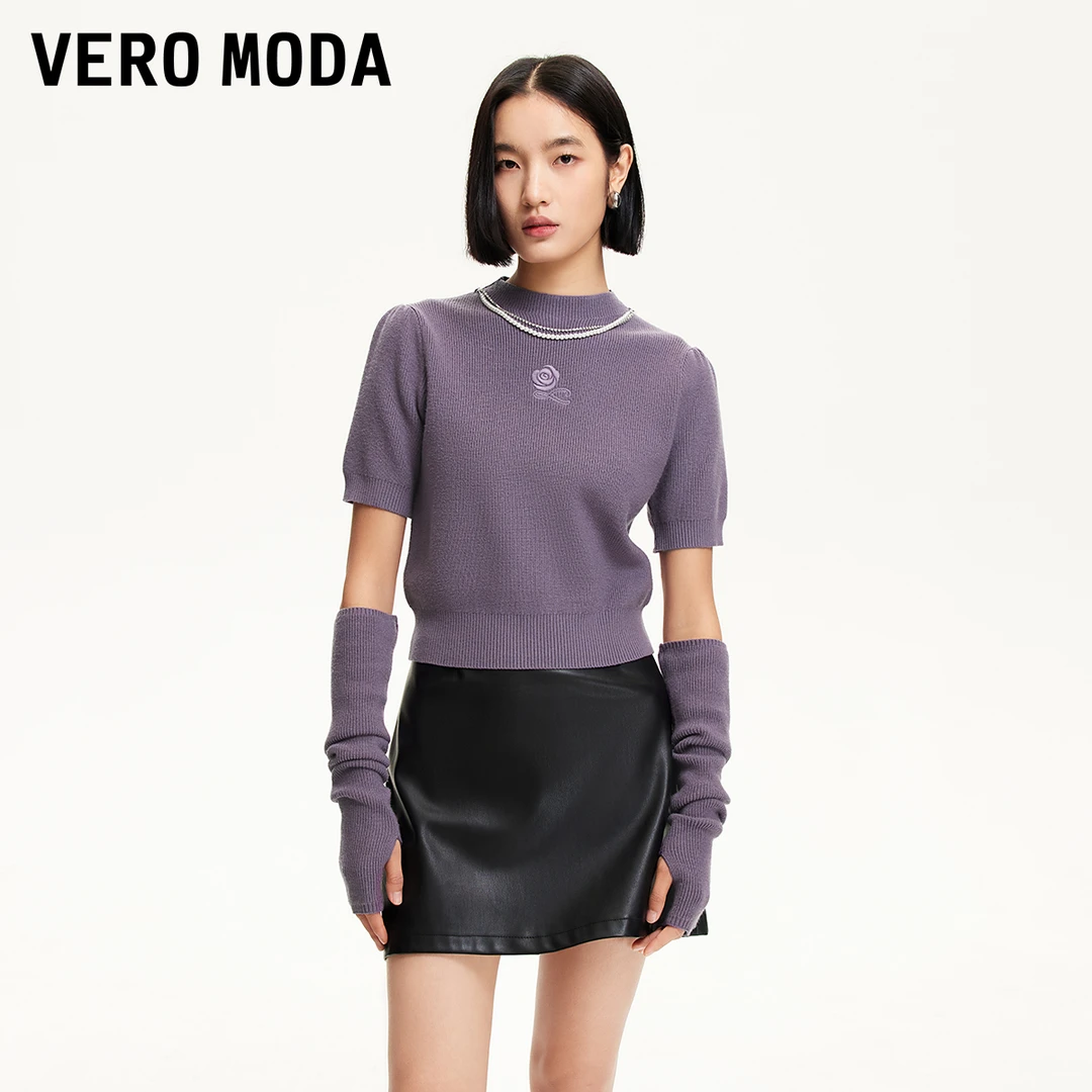 Vero Moda针织衫25夏日穿搭花朵刺绣可拆链条袖套针织衫325213003