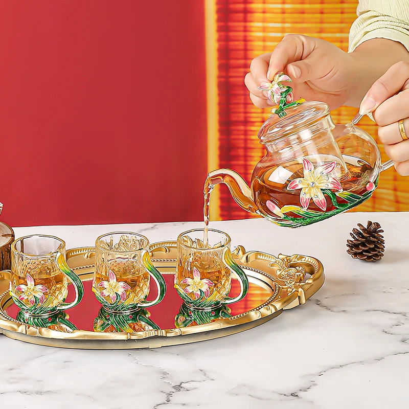 新款创意鸢尾功夫茶具大容量泡茶壶小茶杯茶水分离高硼硅玻璃茶杯