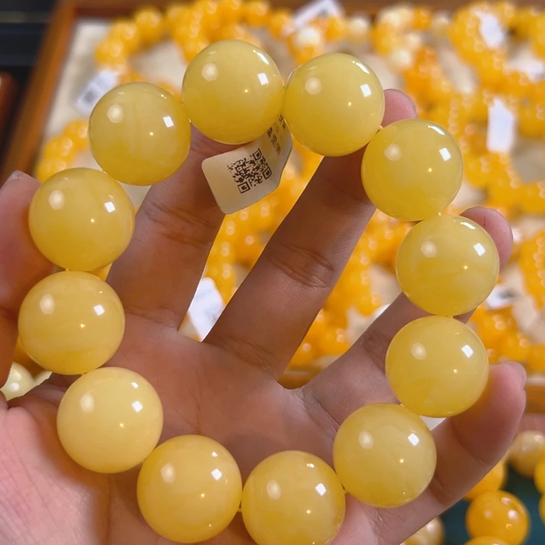 琥珀未镶嵌手链54.34g焦皮同料圆珠2.0 xa