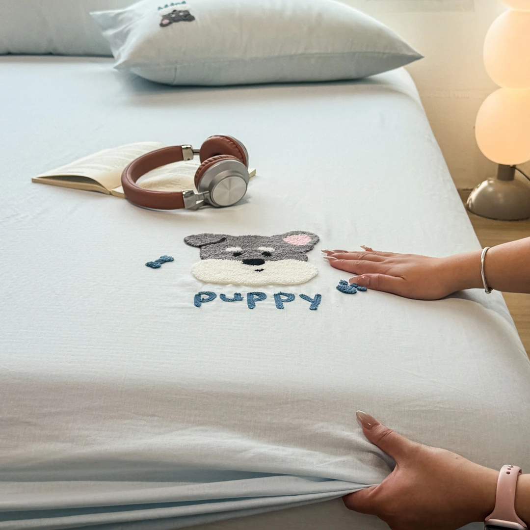 A类小萌狗双层纱床笠单件纯棉100全棉2025新款四季通用床垫保护罩