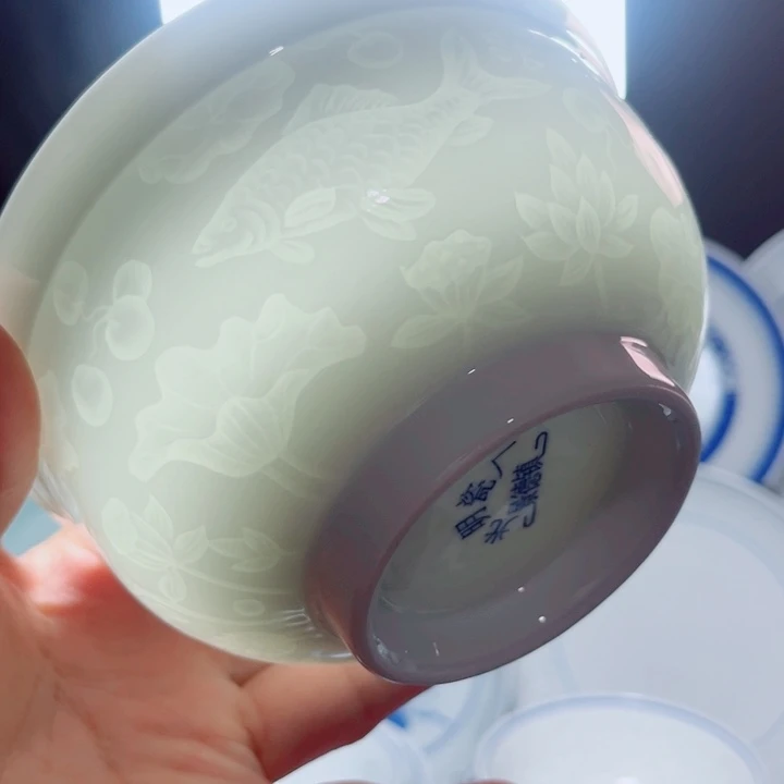 青花玲珑5.5寸饭碗鱼藻纹