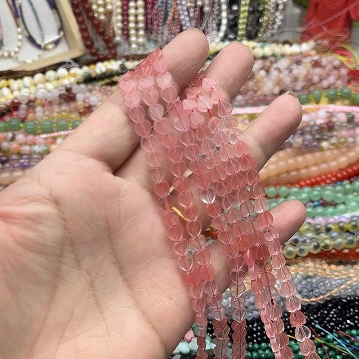 玛瑙/玉髓珠宝半成品未镶嵌一条6mm西瓜晶爱心