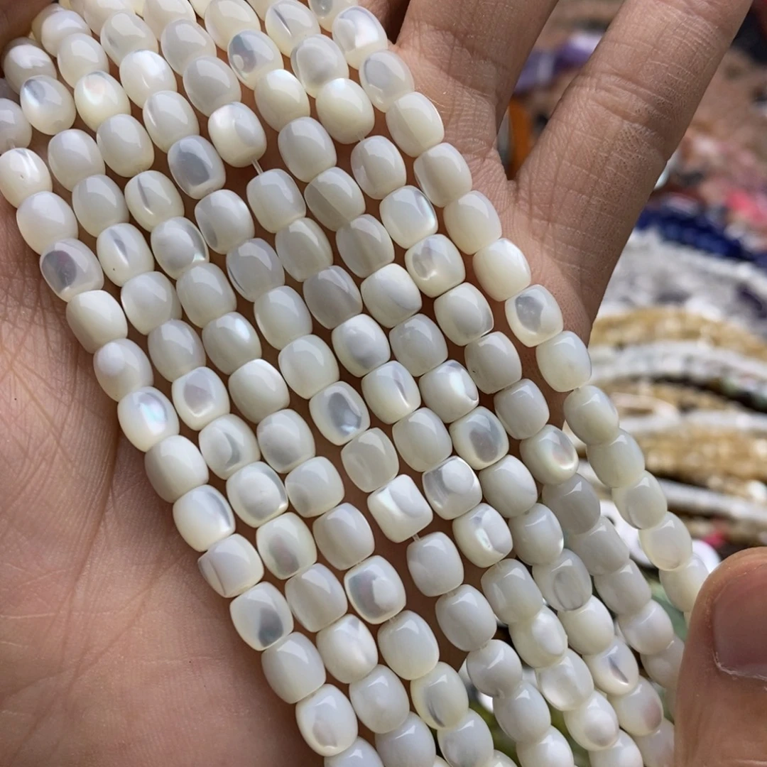 未镶嵌玛瑙/玉髓珠宝半成品一条天然6mm白马蹄螺桶珠