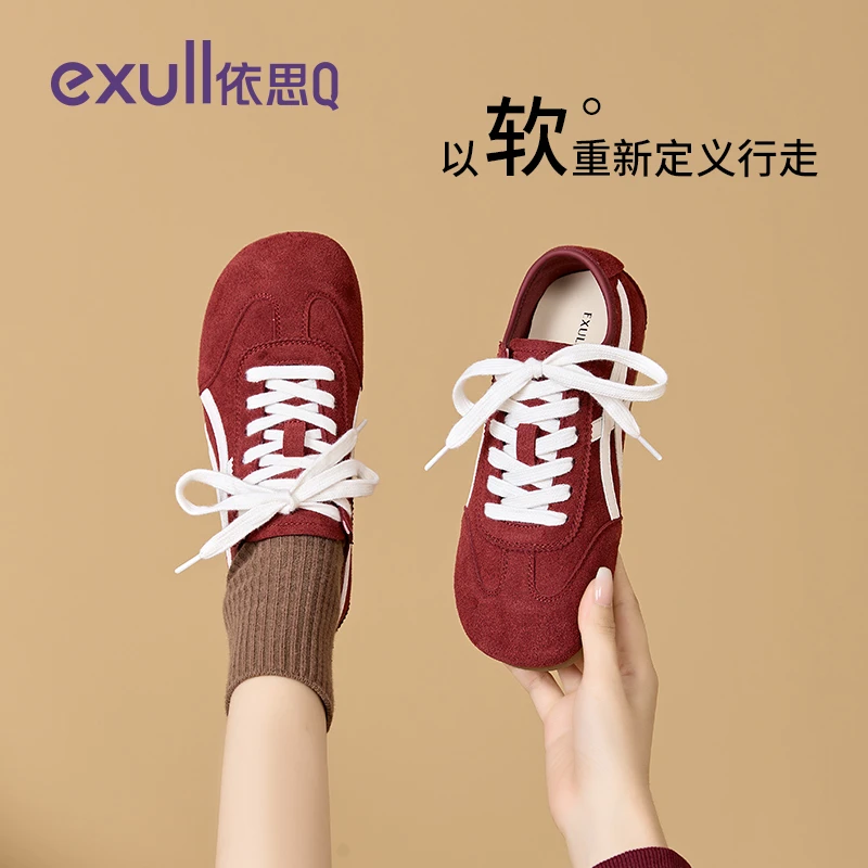 依思q复古安可拉红德训鞋女2025秋季新款百搭软底轻便圣诞休闲鞋