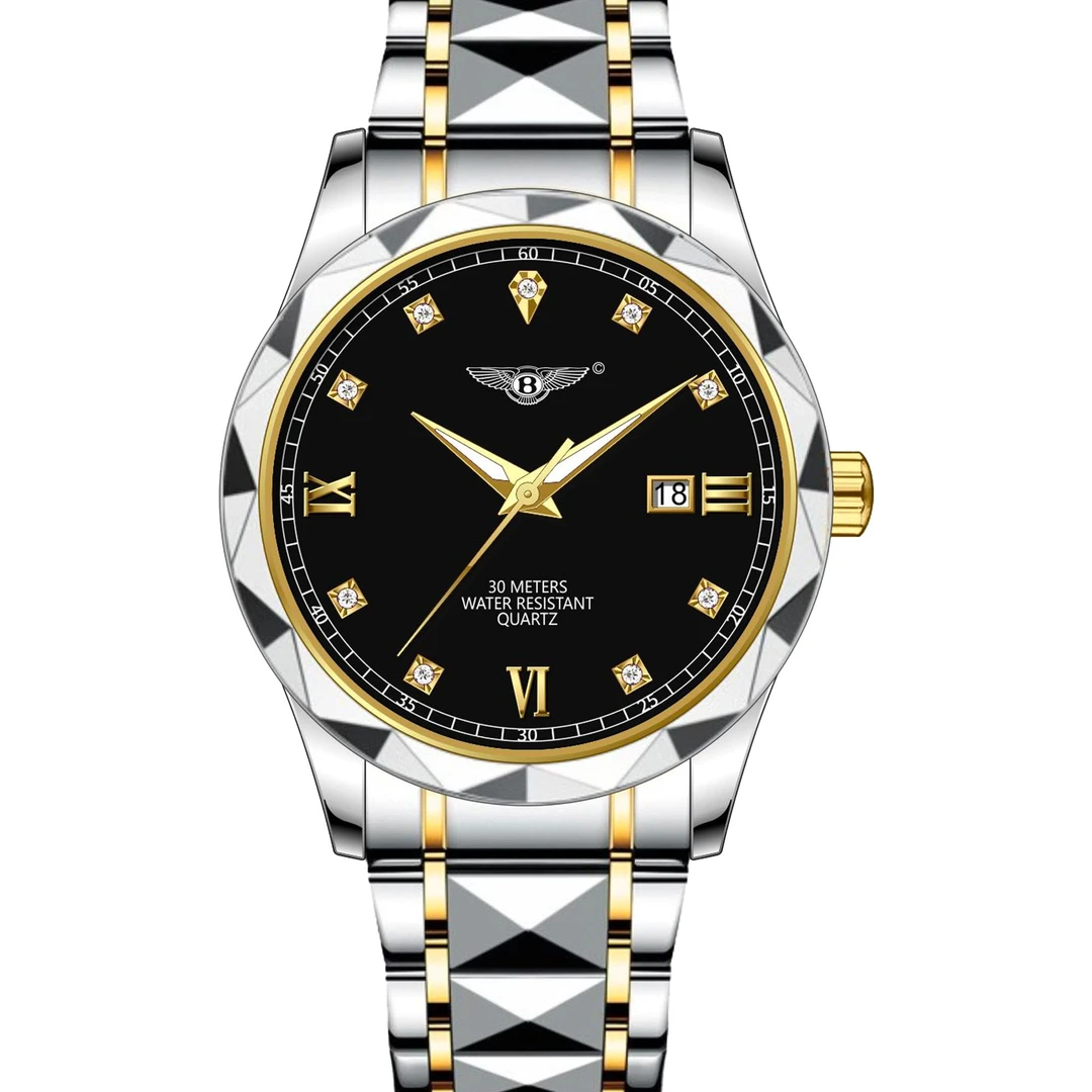 【专柜正品】宾利星辰黑盘金时夜光腕表